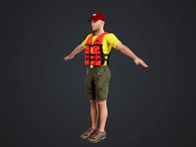Kayak Canoe Athlete Low-poly 3D model