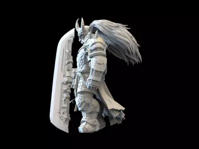 Sci-Fi Demon Warrior STL Grimdark Sword Knight Miniature  3D print model