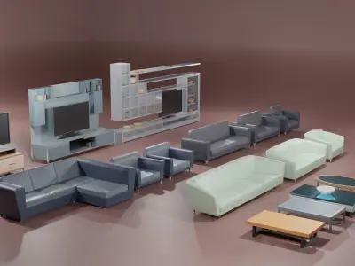 Furniture Set entertainment center with tv Low-poly 3D model