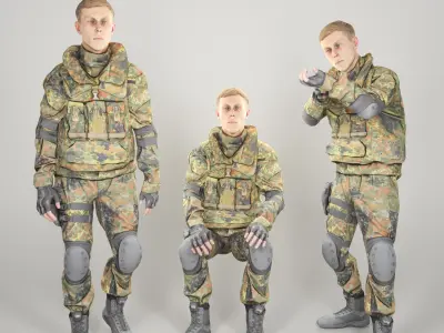 Animated young soldier in Bundeswehr military uniform 205 Low-poly 3D model