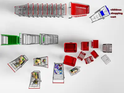 Supermarket Shop Store Elements shopping cart 8 3D model