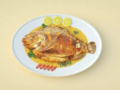 Braised fish  Braised red chang fish dishes C4D model Low-poly 3D model