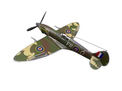 Royal Air Force Fighter Super-marine Spitfire MK1A Low-poly 3D model