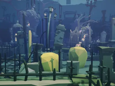 Free NecroPoly Graveyard Halloween Exterior Kit Free low-poly 3D model