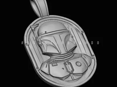 This 3D Boba Fett bas-relief pendant STL  3D print model