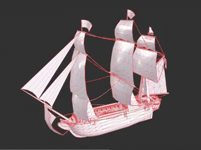 Galleon Ship Low-poly 3D model