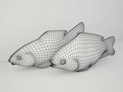 Hand Carved Petrified Wood Koi Fish 2 3D model