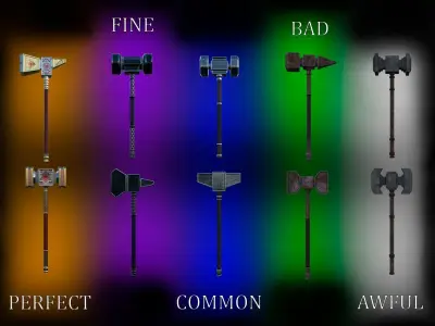 50 War hammers pack Low-poly 3D model