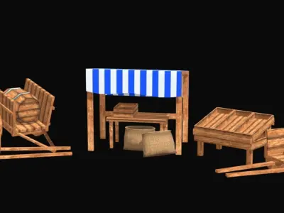 Shop market square bazaar set Low-poly 3D model