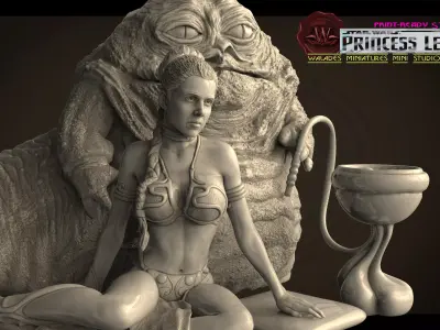 Princess Leia and Jabba 3D print model