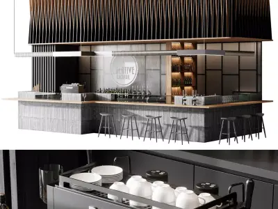 Bar 2 and restaurant design 3D model