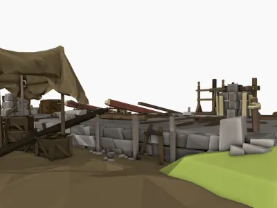 Medieval Peasants Home Scene with Interior Low-poly 3D model Low-poly 3D model