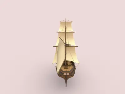 Supply wooden sailing ship Low-poly 3D model