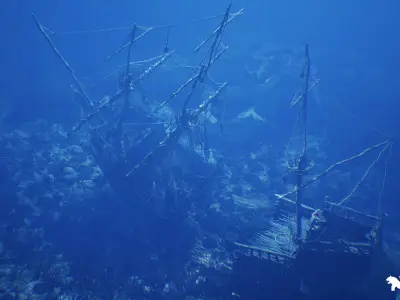 Underwater Sunken Ship Environment Low-poly 3D model