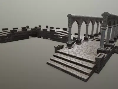 Altar Set brick fire pit Low-poly 3D model
