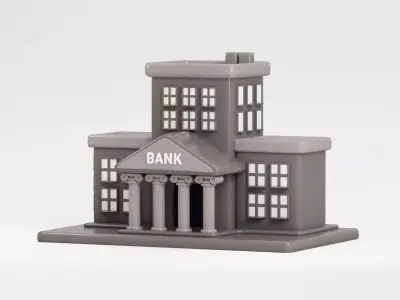 Cartoon Bank Building Low-poly 3D model