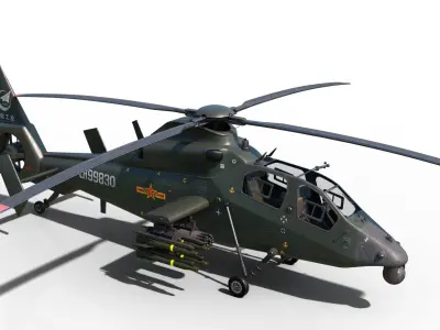 PBR 4 coatings Chinese WZ-19 gunship Z-19 Attack Helicopter Low-poly 3D model