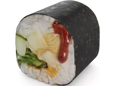 Sushi Tempura-fried eggplant and zucchini cucumber wakame sal... 3D model