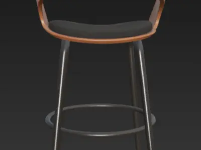 Modern Curved Bar Stool Wood and Black Metal 3D Model Free 3D model