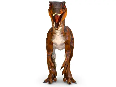 Dinosaur Raptor Red Lowpoly Art Style Animal Low-poly 3D model