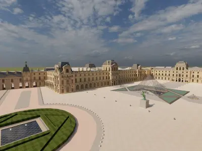 Louvre museum with interior 3D model