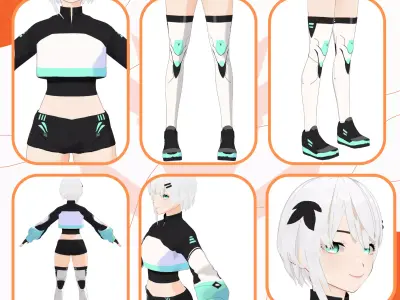 VRM CYBERPUNK NEO FASHION SPORTS OUTFIT ANIME CELL SHADED 3D model