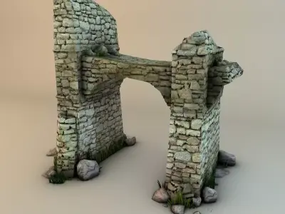Ruins with plants and rocks Low-poly 3D model