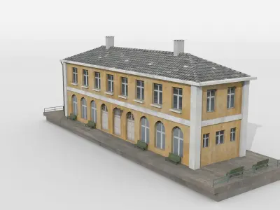 Smalltown train station Low-poly 3D model