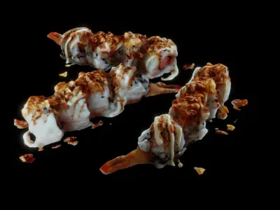 Real 3D scanned Crispy Sushi Roll with shrimp Low-poly 3D model