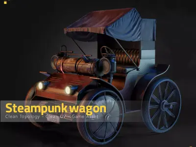 Steampunk Wagon-Game Asset Low-poly 3D model