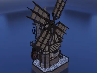 Windmill with water wheel Blender files with full 4k texture 3D model