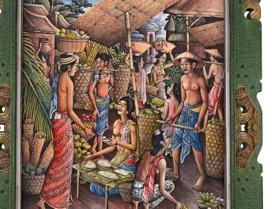 Balinese picture green frame rural landscape Low-poly 3D model