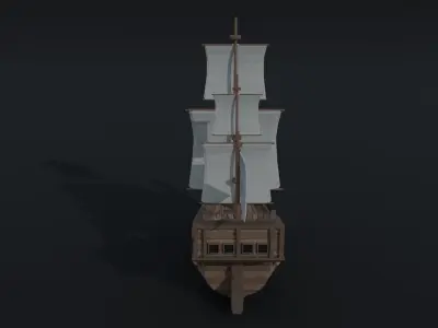 Cartoon medieval ship Polygonal Style Low-poly 3D model