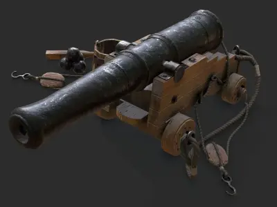 Old Naval Cannon - Wood Low-poly 3D model