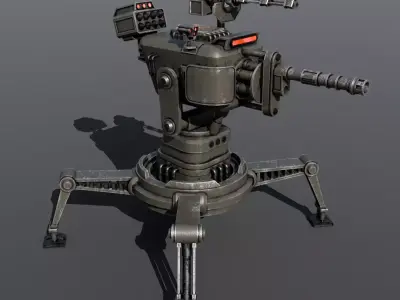 Sci-Fi Defense Turret 3D Model Game Ready Hard Surface Weapon Low-poly 3D model