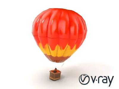 Fiery Pattern Hot Air Balloon 3D model pack Low-poly 3D model