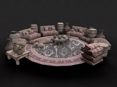 Mongolian Yurt and Interior 2 Low Poly PBR Low-poly 3D model