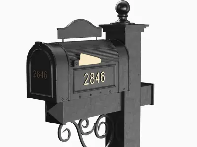 Black Mailbox With Envelopes 3D model