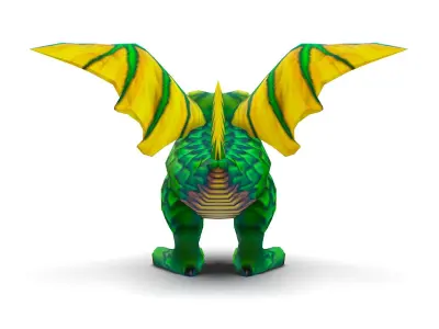 lowpoly 3d model cartoon green dragon Low-poly 3D model