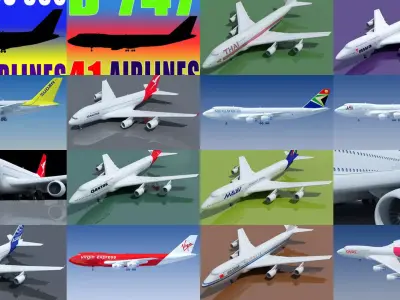 Aircraft 3D Models with 85 Airline Textures 3D Model Collection