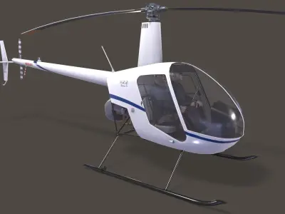 Robinson R22 White Complex Animation Low-poly 3D model