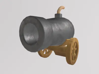 Stylized Low-Poly Medieval Fort Cannon Low-poly 3D model