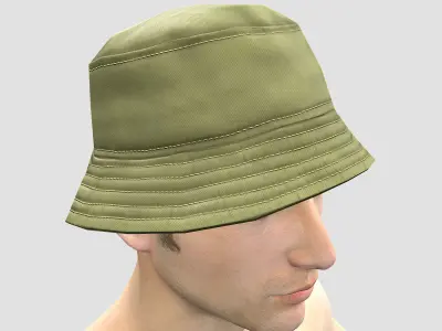 Bucket hat - khaki Low-poly 3D model