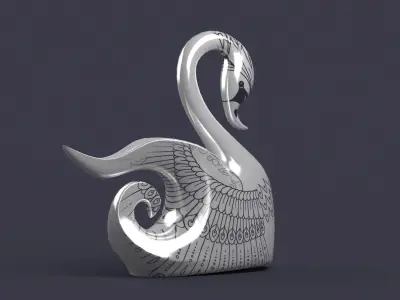 swan birds art sculptures beak sky flying sparrow  3D model