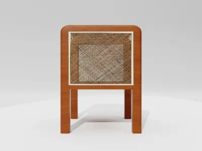 Wooden Side Table with Caned Mesh Free low-poly 3D model