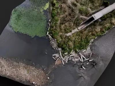 riverside bridge debris part PBR photogrammetry Low-poly 3D model