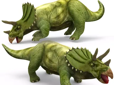 Green Triceratops dinosaur Rigged  Animated 3D Model Low-poly 3D model