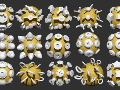 50 BOLT IMM BRUSHES and AlPHAS and MODELS Low-poly 3D model