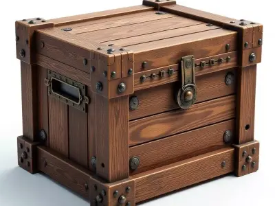 Wooden Treasure Chest with Metal Reinforcements Low-poly 3D model