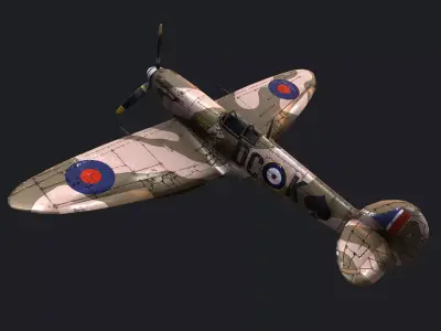 airplane fighter plane spitfire  Low-poly 3D model